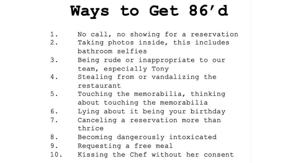 The Frog Clubs "Ways to Get 86d" list