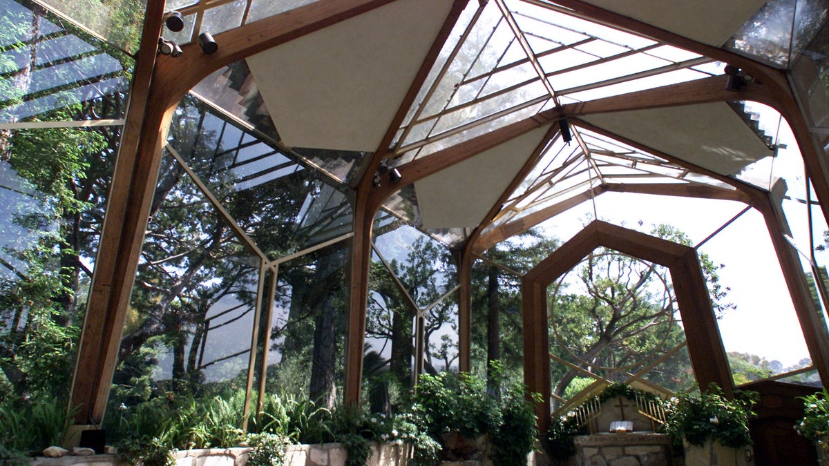 The interior of the Wayfarers Chapel in California