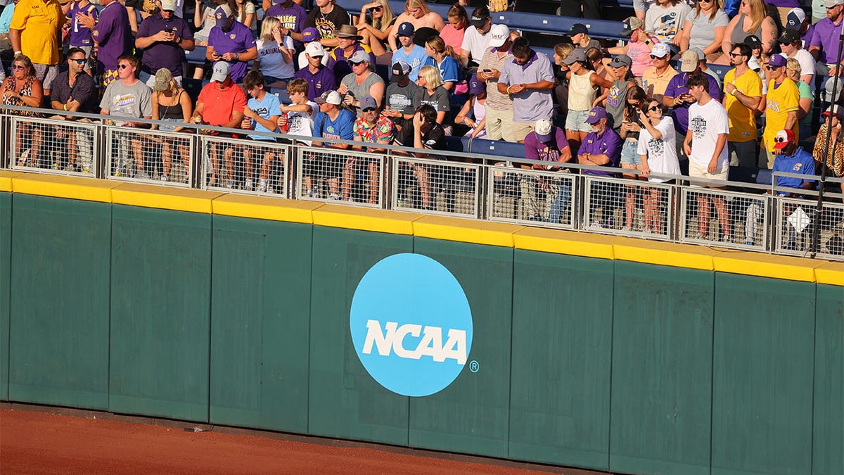 A NCAA logo at the College World Series