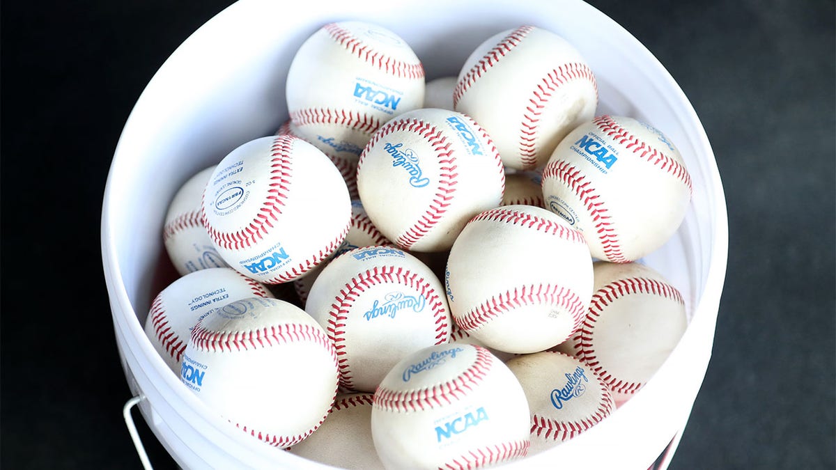 A bucket of baseballs