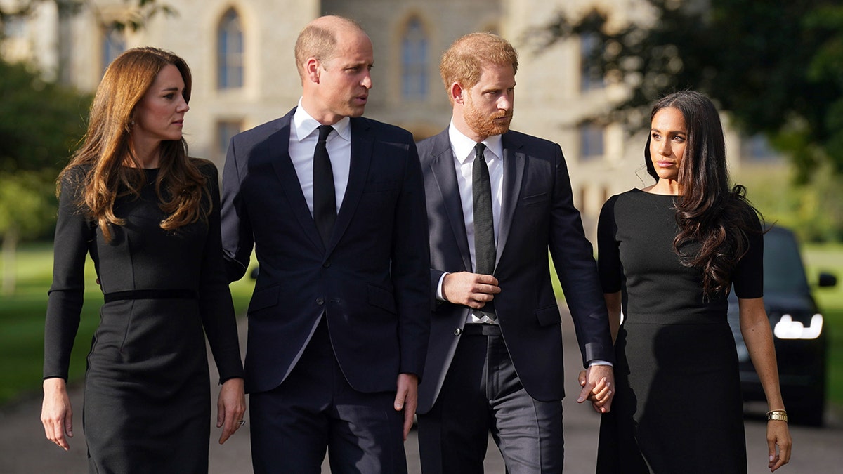 Kate Middleton, Prince William, Prince Harry and Meghan Markle all wearing black