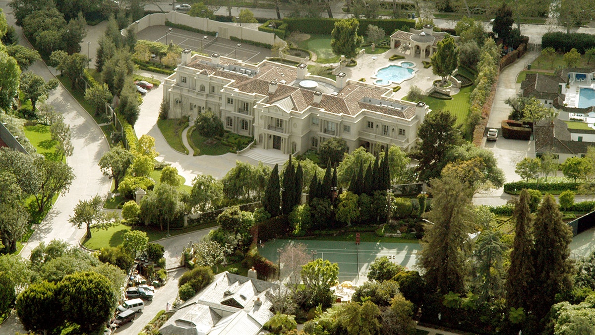 An aerial view of the Playboy Mansion