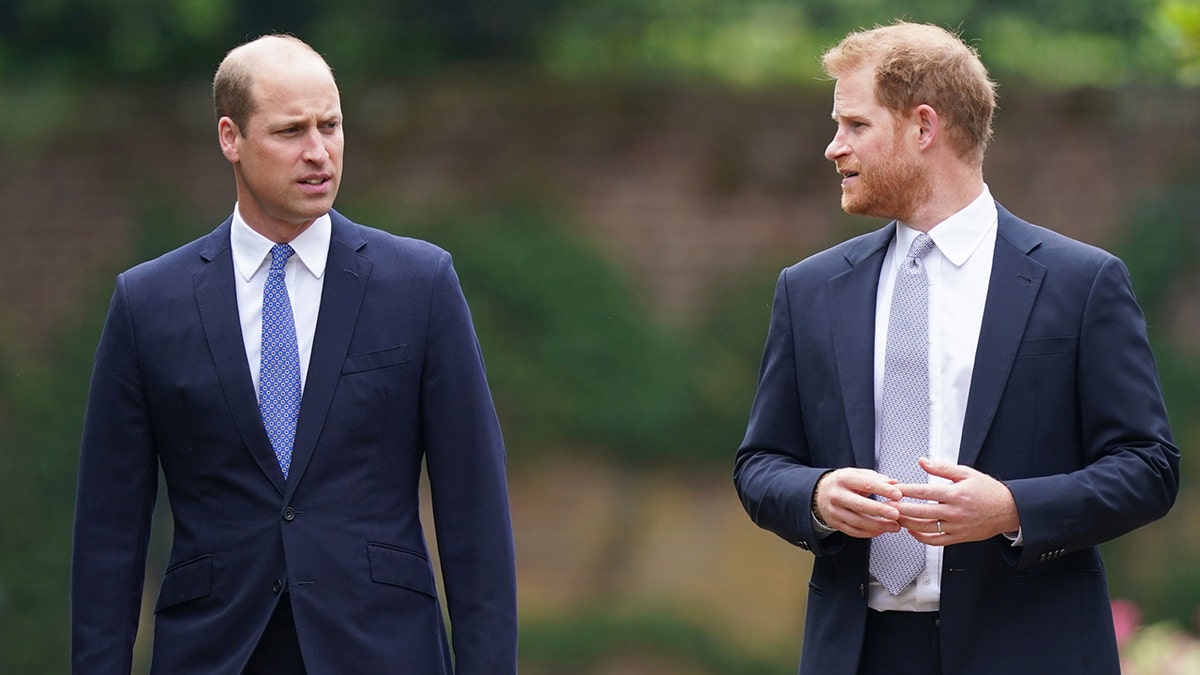 Prince William looking sternly at Prince Harry