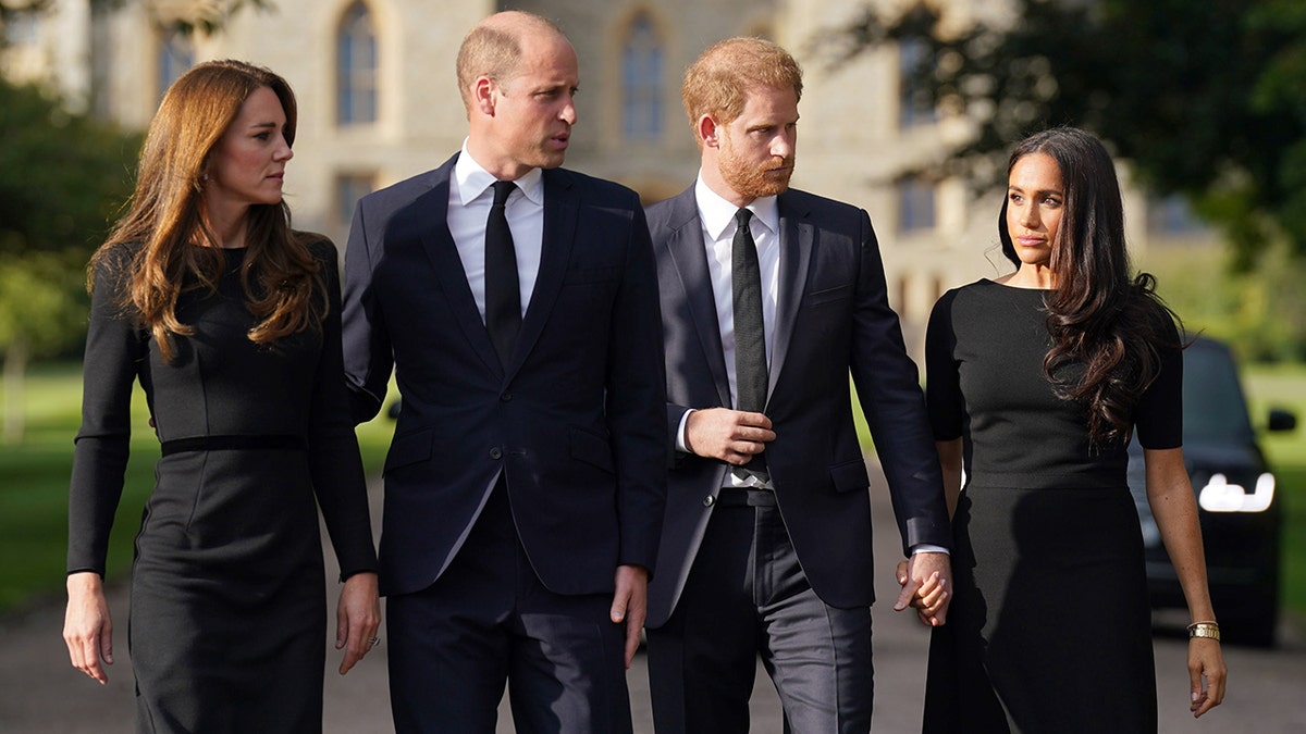 Kate Middleton, Prince William, Prince Harry and Meghan Markle all wearing black