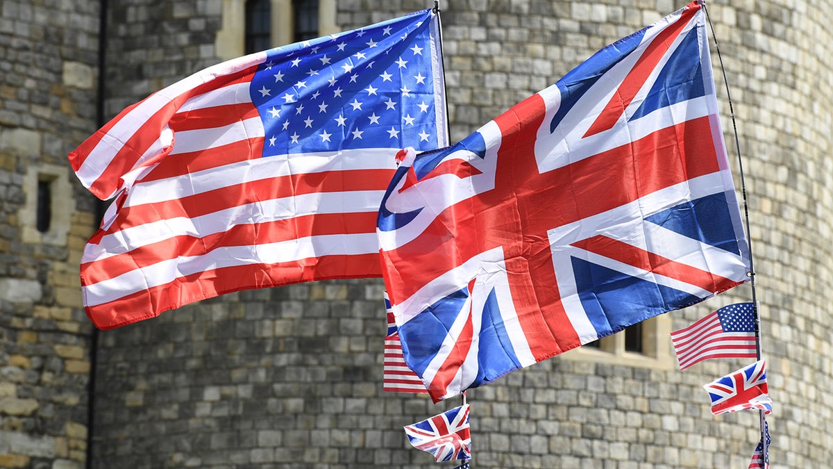 A union jack flag and an American flag together
