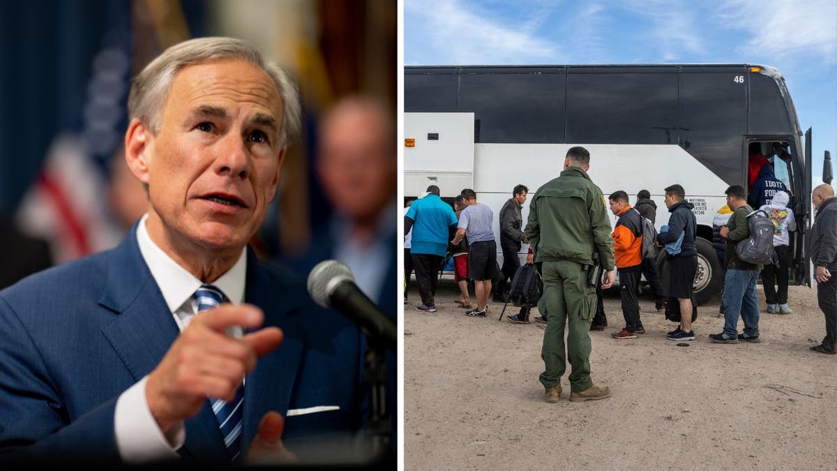 Texas Governor Greg Abbott and migrants getting connected a bus