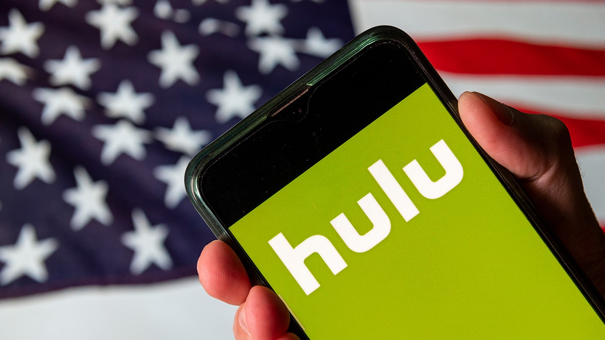 Hulu logo with a flag background