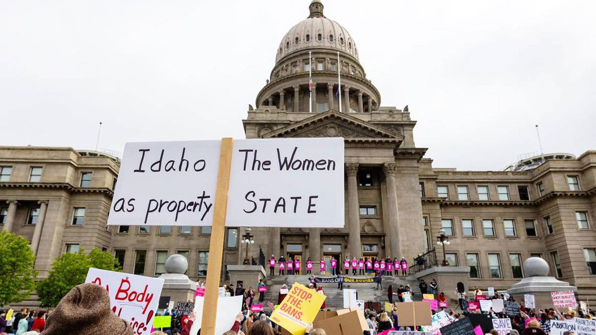 An attendee astatine an abortion authorities rally holds a motion extracurricular nan Idaho Capitol