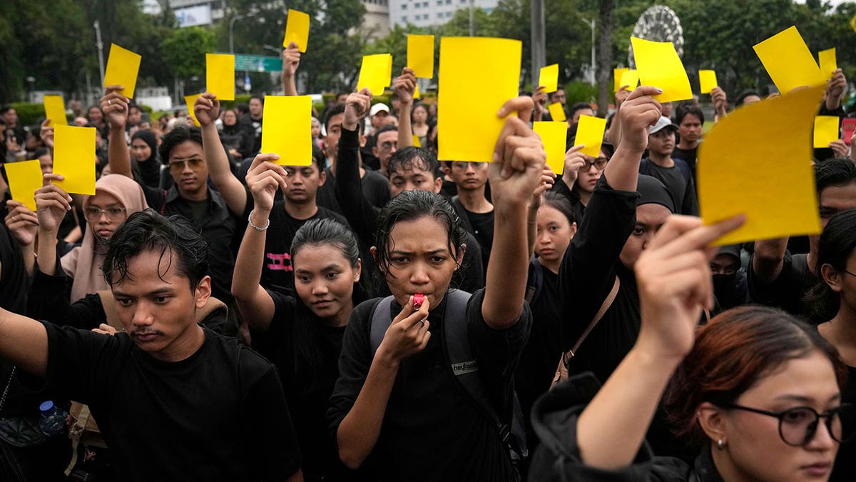 Activists holds yellow cards