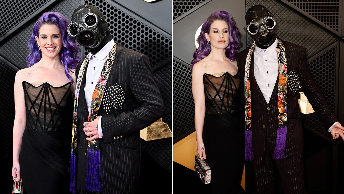 Side by side photos of Kelly Osbourne and Sid Wilson, in his Slipknot mask