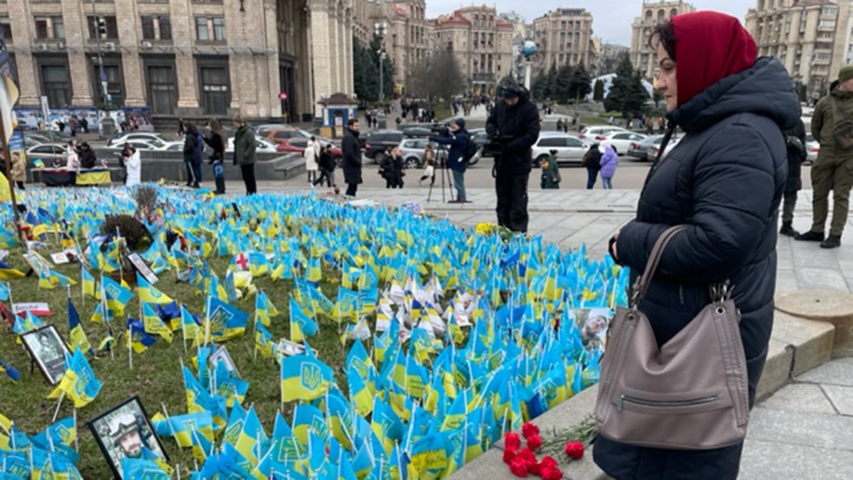 Kyiv flag memorial, many little flags