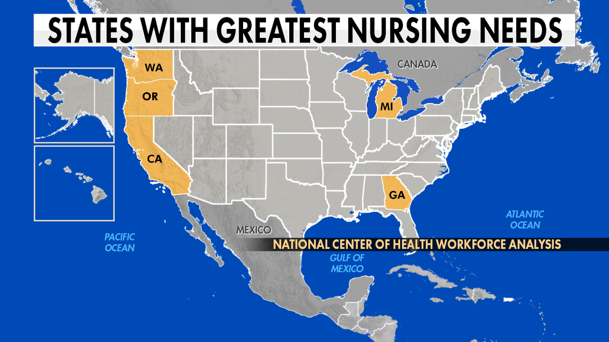 States with greatest nursing needs