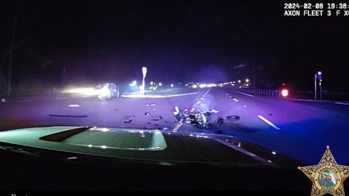 Dashcam view of the crash scene