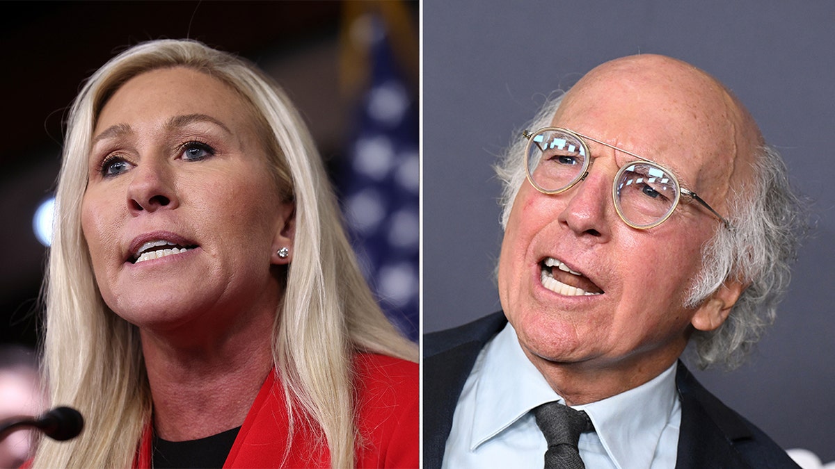 Frustrated Marjorie Taylor Greene next to irritated Larry David