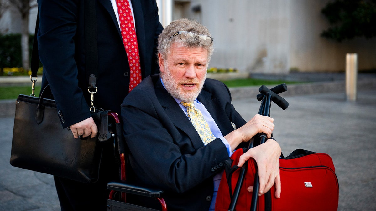 Mark Steyn is seen outside of the H. Carl Moultrie Courthouse on February 5, 2024 in Washington, DC. The Mann Vs. National Review Et Al trial continues in District of Columbia Superior Court.