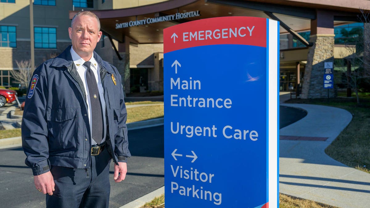 Marion Police Chief John Clair stands outside the Emergency Room