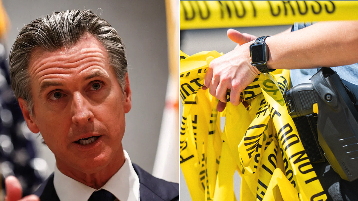 Gov. Gavin Newsom and crime split image