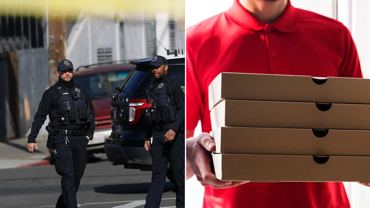 Oakland Police and pizza split image