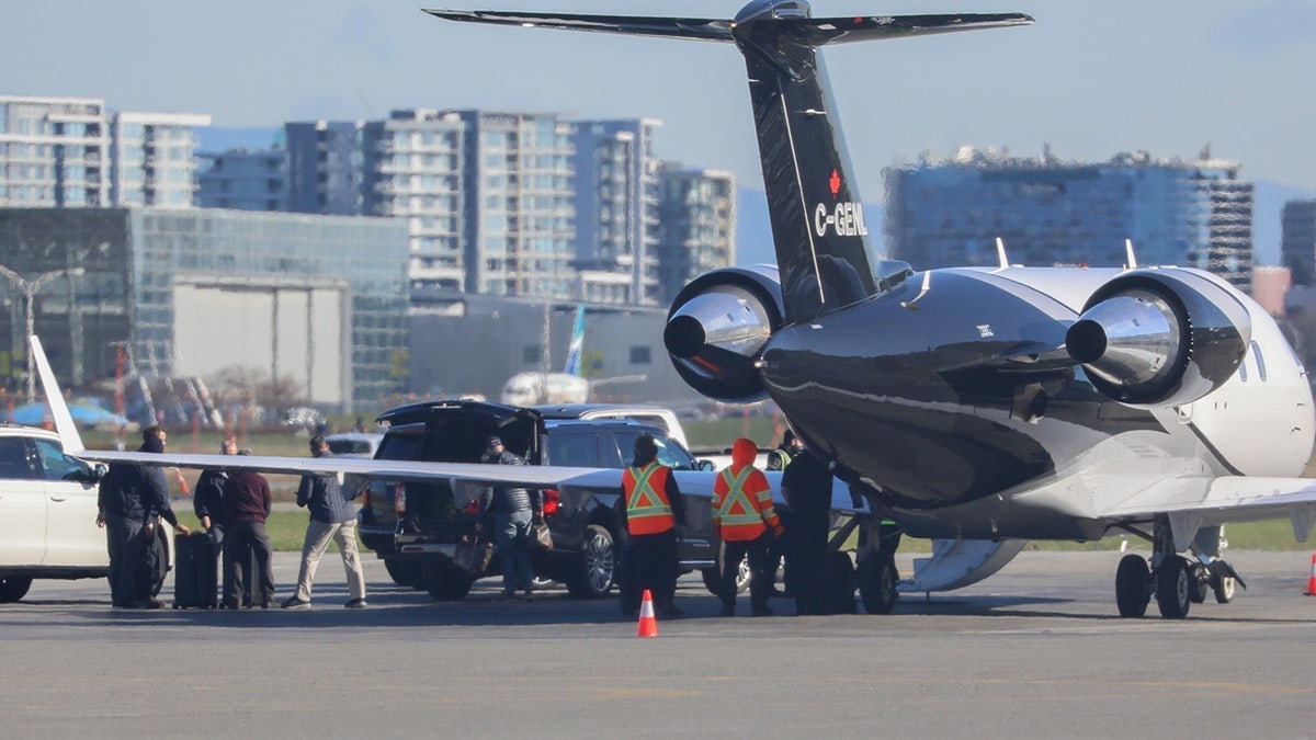 Prince Harry arrives in Vancouver on a private jet.