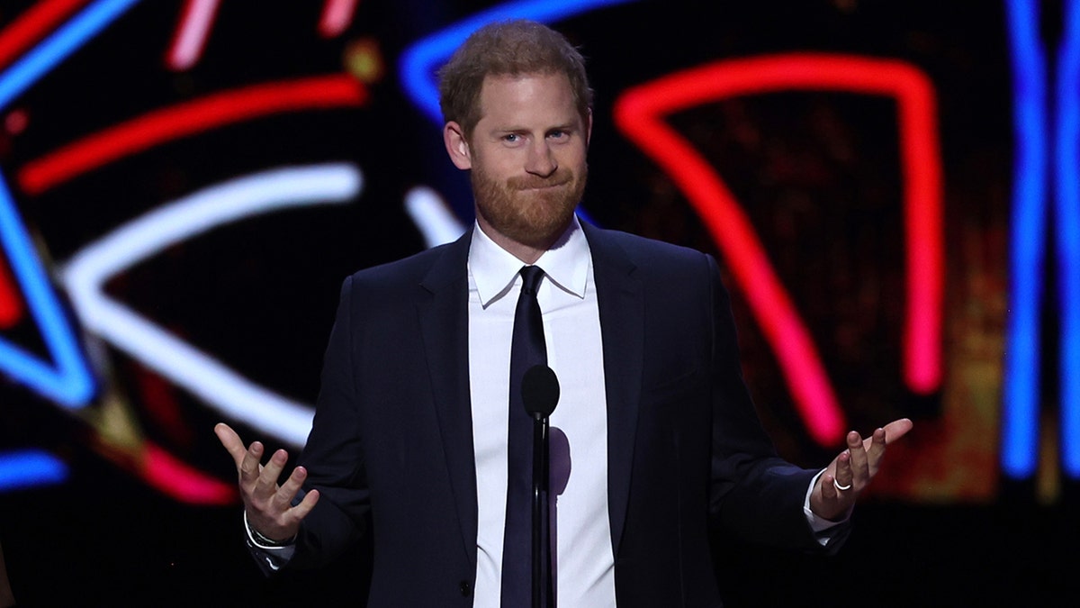 Prince Harry presents an award at the NFL Honors