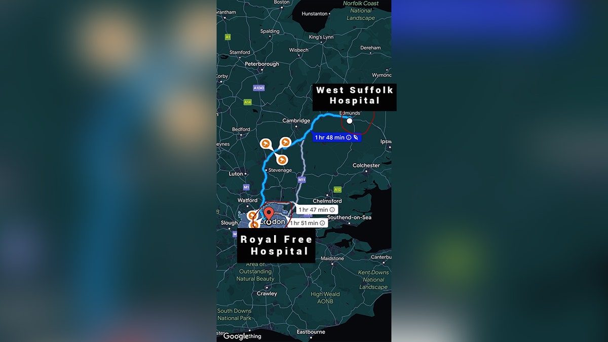 map of distance between West Suffolk and London