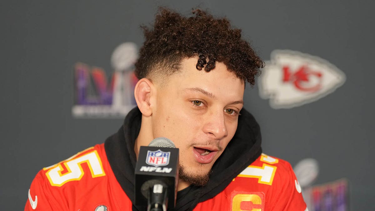 Patrick Mahomes speaks during a press conference