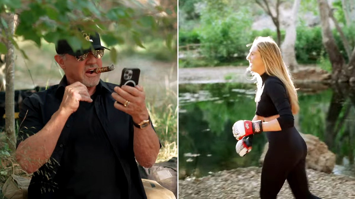 Split screen of Sylvester Stallone and Sophia Stallone