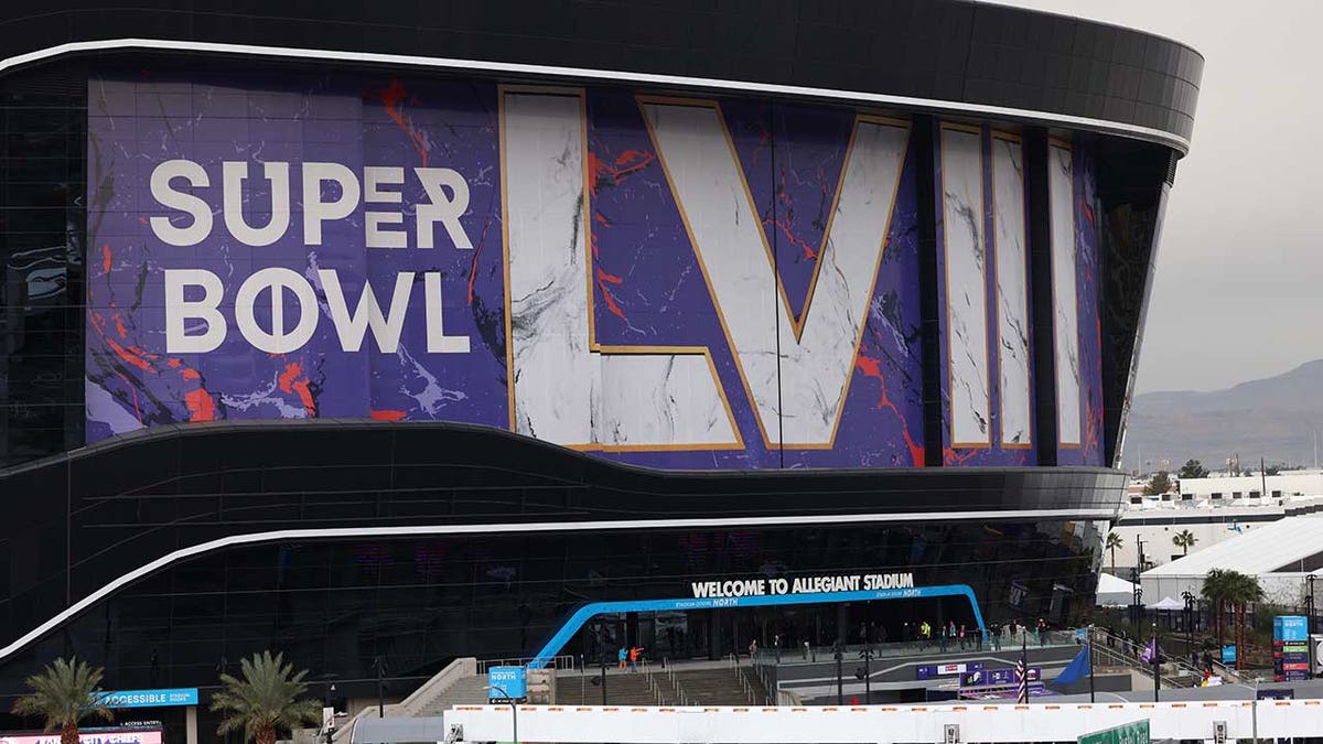 Super Bowl LVIII sign outside Allegiant Stadium