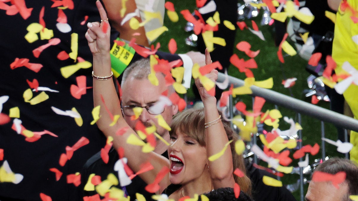 Taylor Swift celebrates after Kansas City Chiefs win Super Bowl LVIII.