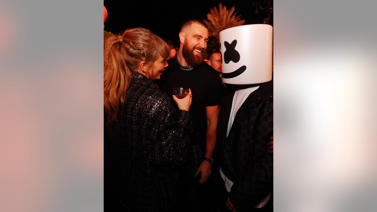 Taylor Swift, Travis Kelce and Marshmello at the Super Bowl after party