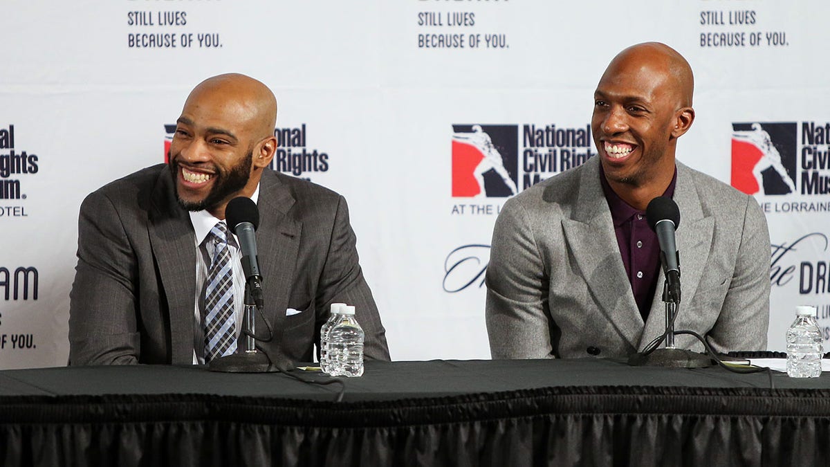 Vince Carter and Chauncey Billups speak at a panel