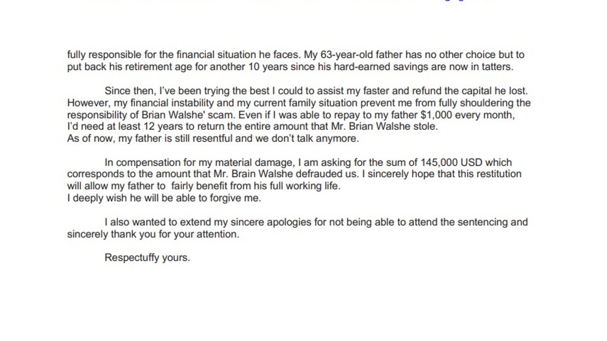 Victim impact statement part two of two by a victim of Brian Walshe's art scam