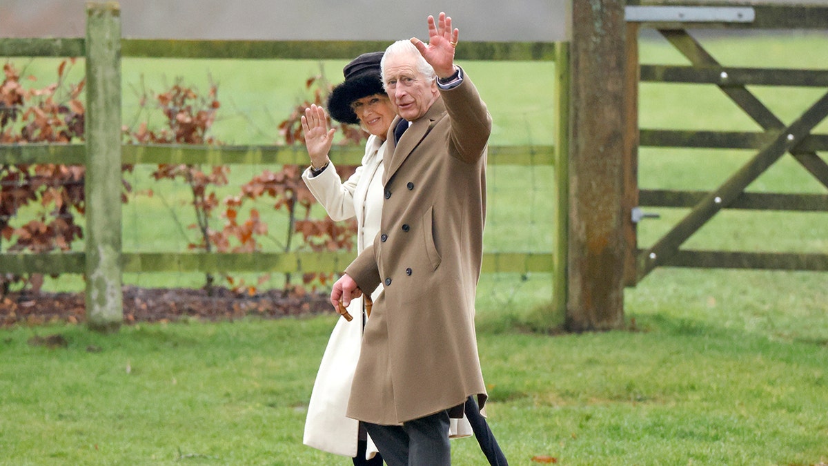 Queen Camilla holds on to King Charles as they attend Sunday service after announcing he has cancer