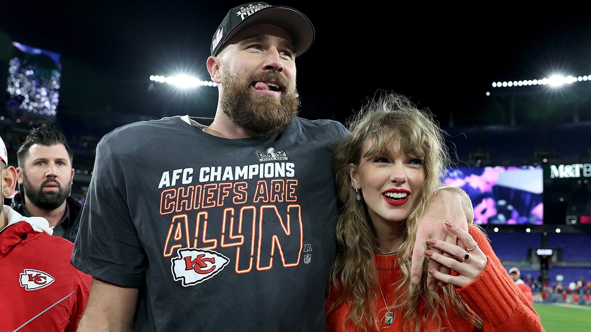 Taylor Swift and Travis Kelce aft the AFC Championship