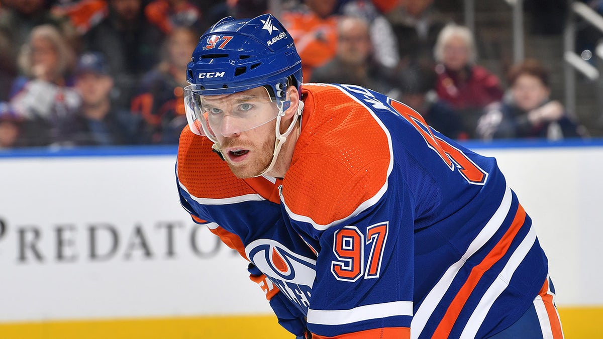 Connor McDavid during a faceoff
