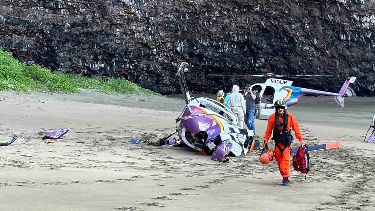 Helicopter crashed on beach