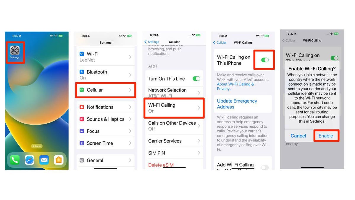 iPhone screenshots for WiFi calling