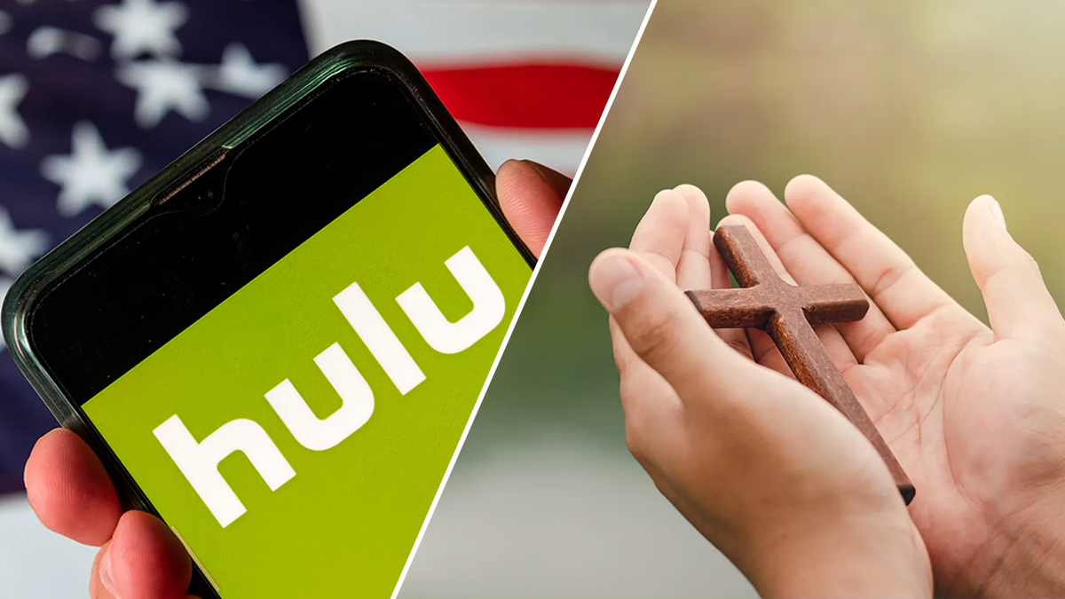 Hulu logo and person holding cross