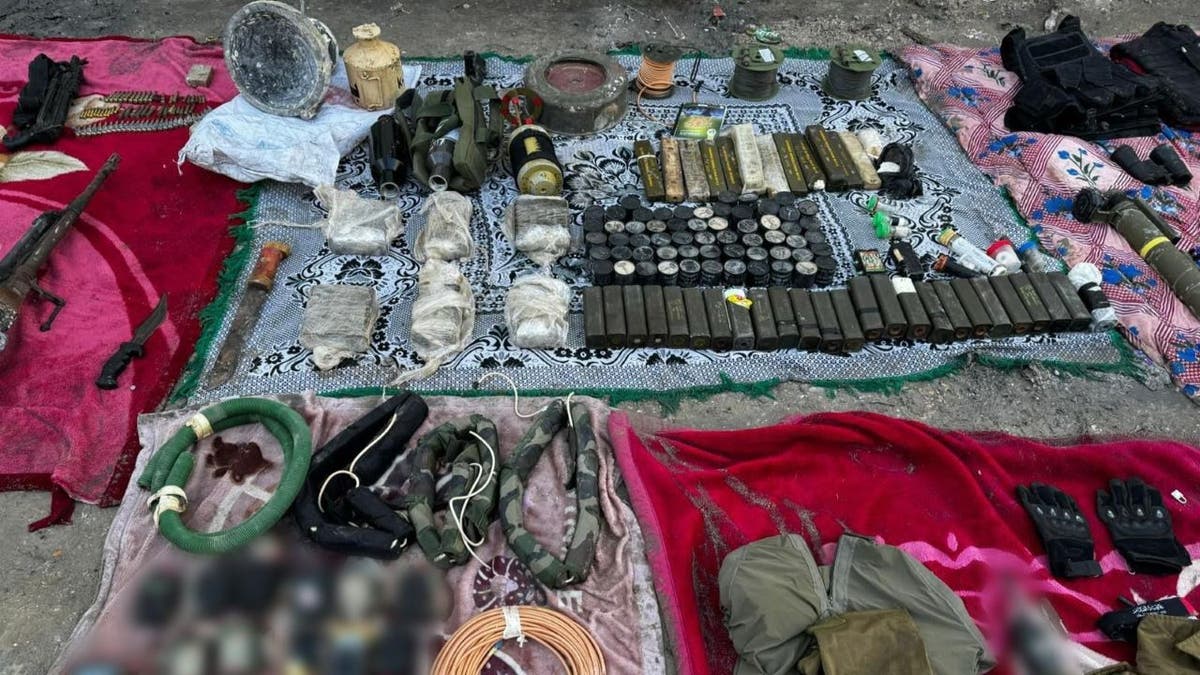 Hamas weapons sprawled out on blanket