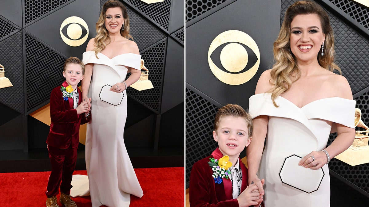 Kelly Clarkson e seu filho Remy no Grammy
