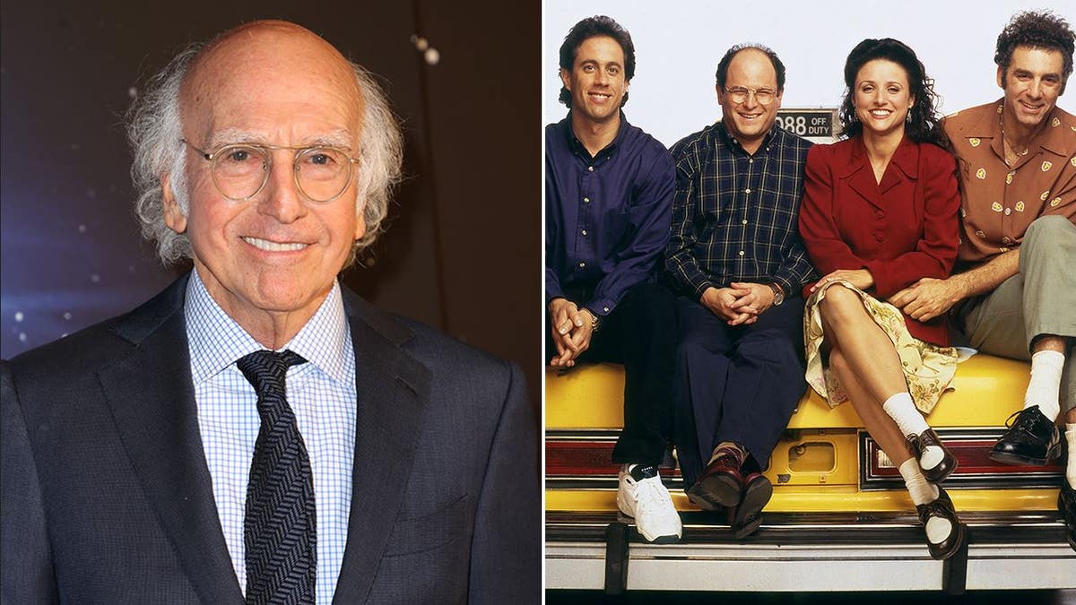 A split of Larry David and the cast of 'Seinfeld'