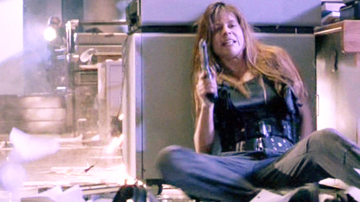 Linda Hamilton acting in Terminator