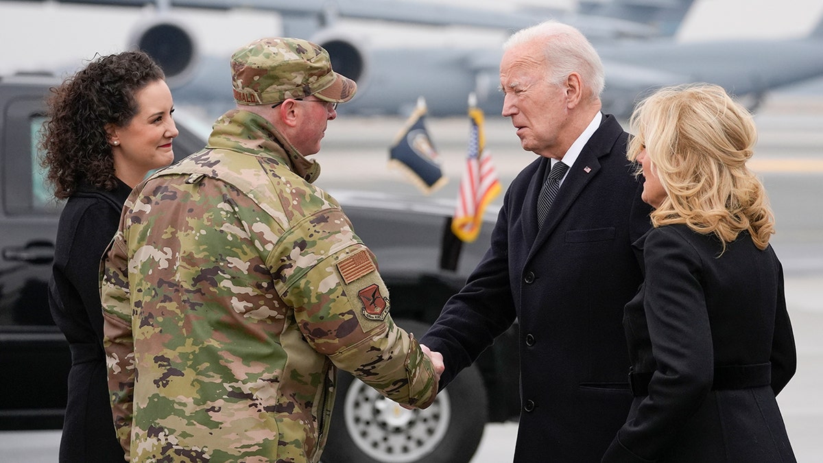 President Biden arrives at Dover Air Force Base in Delaware to participate in the dignified transfer of three U.S. soldiers killed in Jordan.