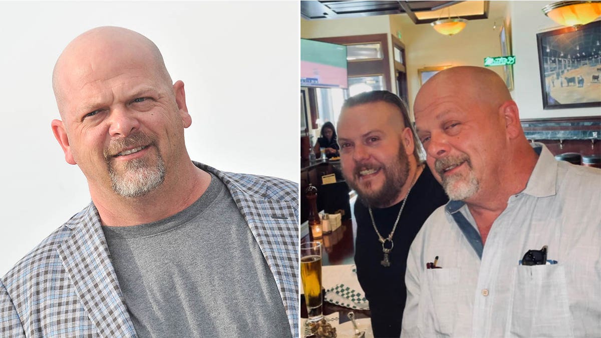 Pawn Stars Rick Harrison wears plaid blazer next to his late son Adam Harrison