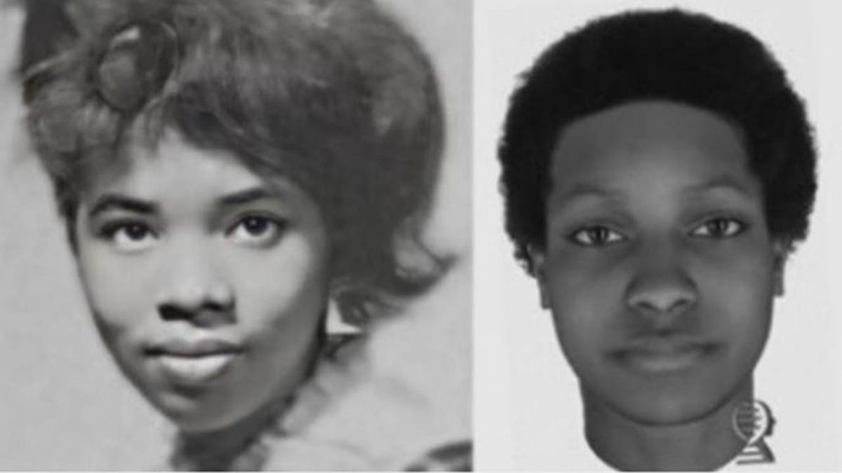 A photo of Sandra Young and a composite of what she looks like using her DNA