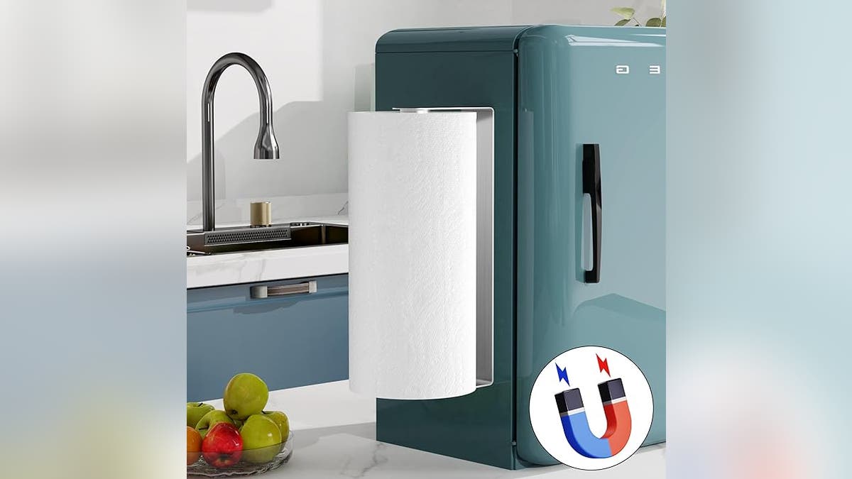 A magnetic paper towel holder.