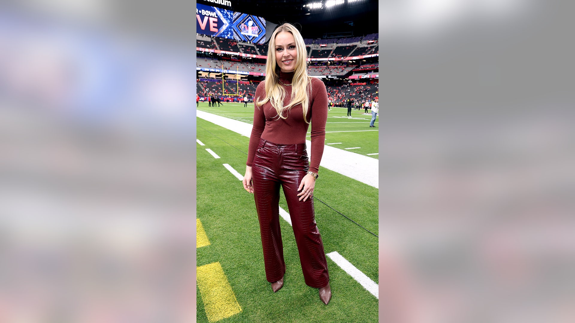 Lindsey Vonn attends the Super Bowl LVIII Pregame at Allegiant Stadium