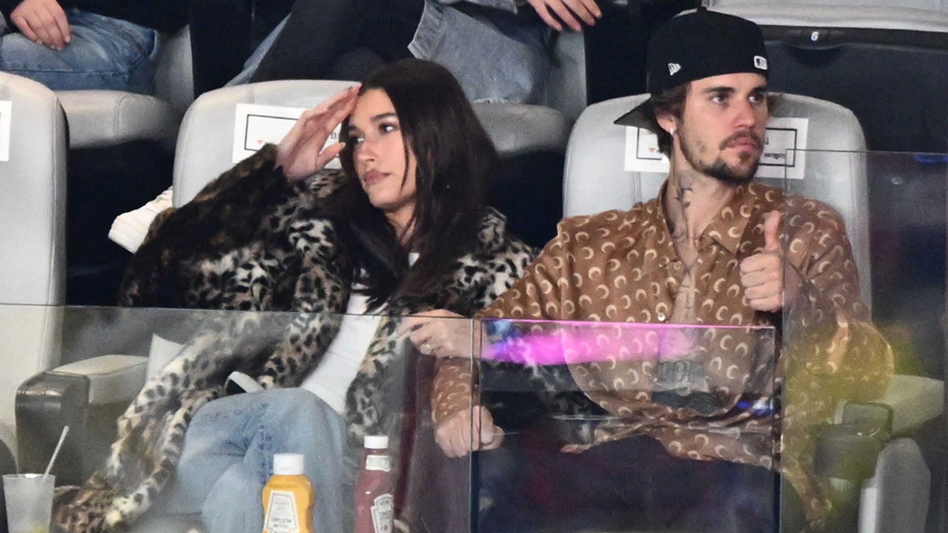 Justin Bieber and Hailey Bieber watch Super Bowl LVIII