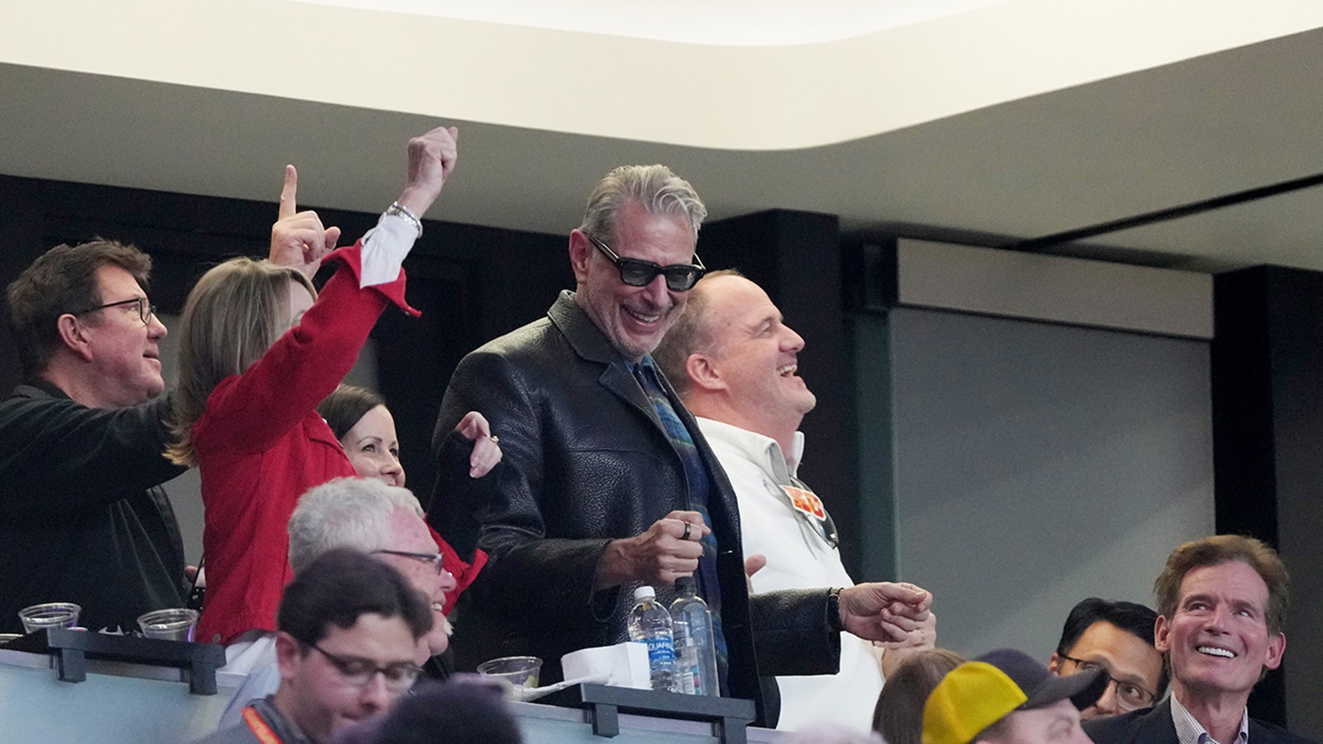 Jeff Goldbloom reacts during the second quarter of Super Bowl