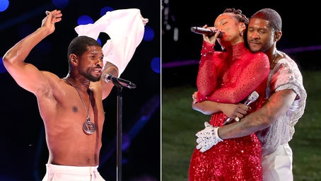 Super Bowl halftime performer Usher takes off shirt, brings out Alicia Keys for star-studded show